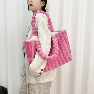 Herbst Winter Neue Mode Macaron Damen Schultertaschen Hohe Kapazität Pendler Horizontal Quadratisch Große Tragetasche Plüsch College Studentin Mädchen Achseltaschen