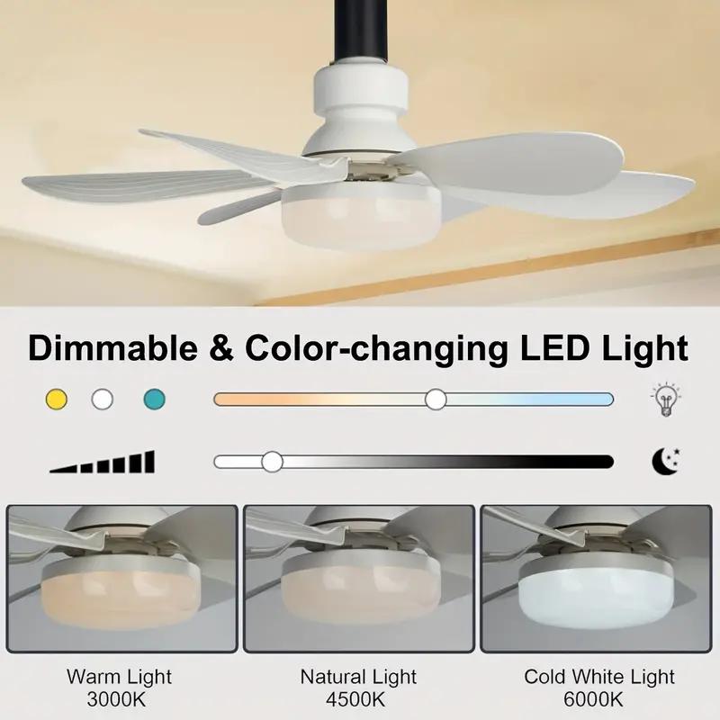 1pc Socket Fan Light Screw Ceiling Fans with Lights and Remote Easy Install Ceiling Fan Dimmable Socket Fan Ceiling