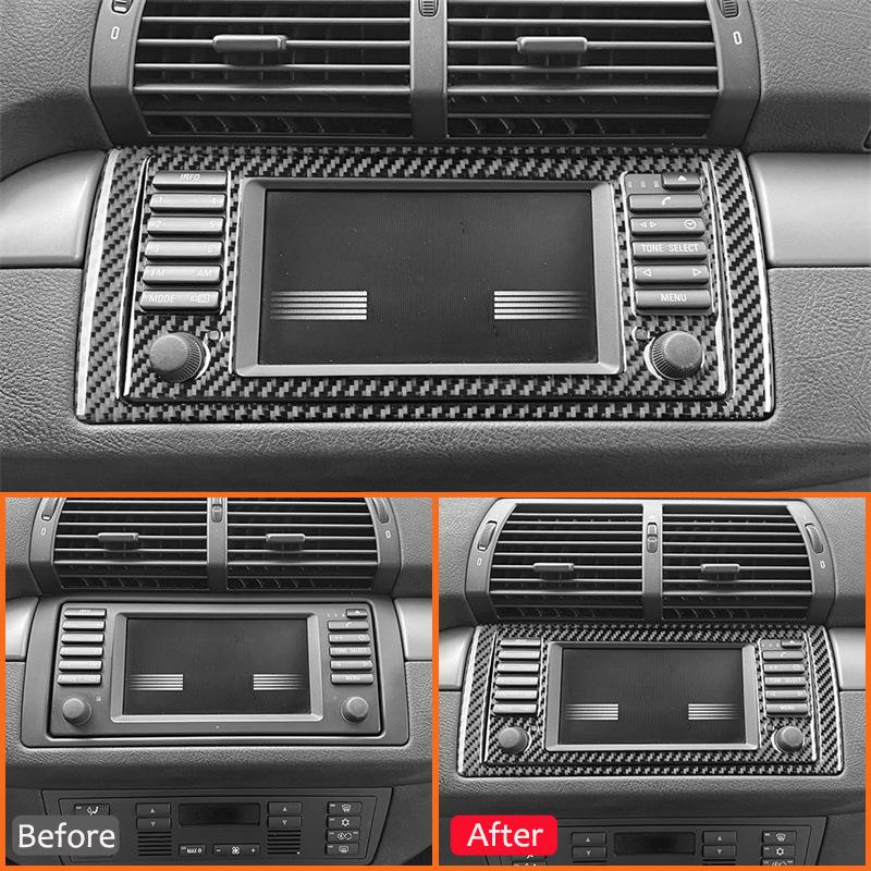 Carbon Fiber Car Central Console Navigation Screen Panel Trim Frame Decoration Sticker For BMW X5 E53 2000-2006 Interior Parts