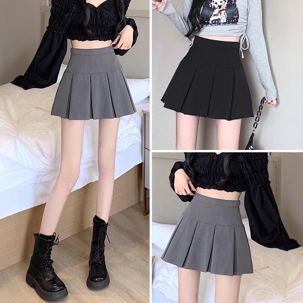 2024 Fashion High Waist Black Pleated A-line Mini Skirt for Women - Spring, Summer, Autumn
