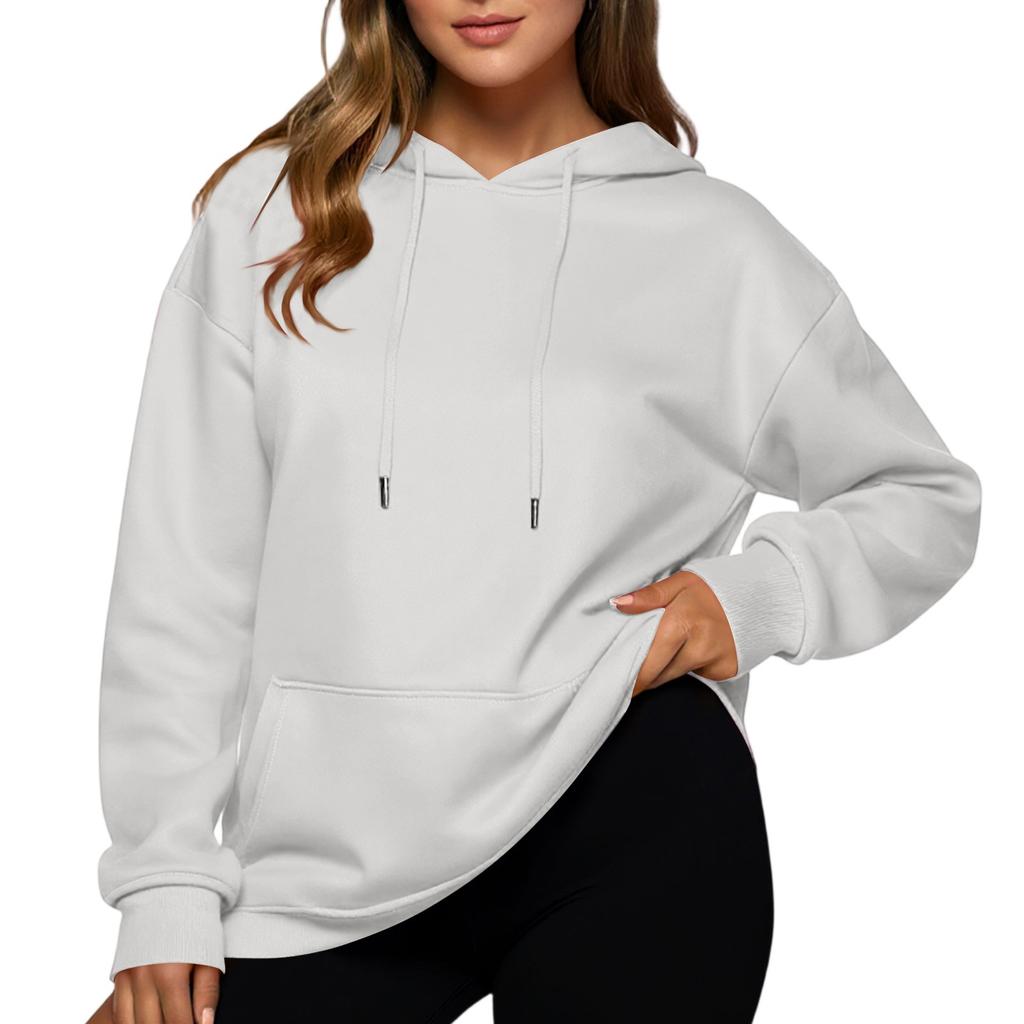 Women's Casual Loose Sports Drop Shoulder Sleeves Smooth Panel Hoodie Sweatshirt
