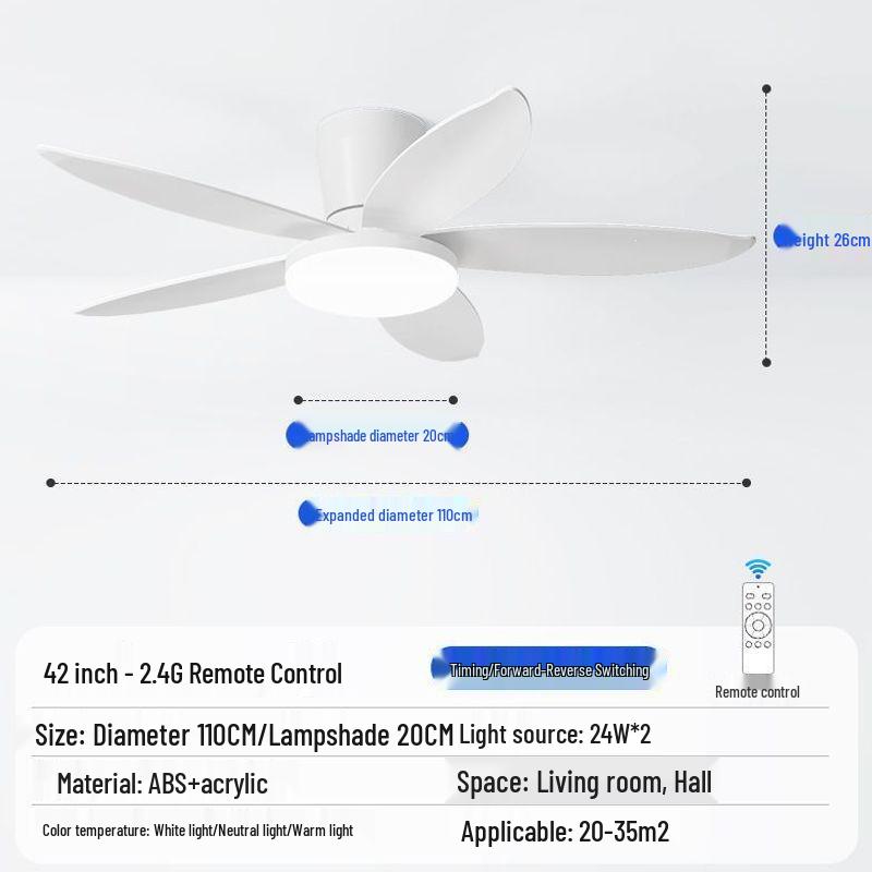 Five-Blade Ceiling Fan with Light, Silent & Variable Frequency for Living Room, Bedroom & Dining Room