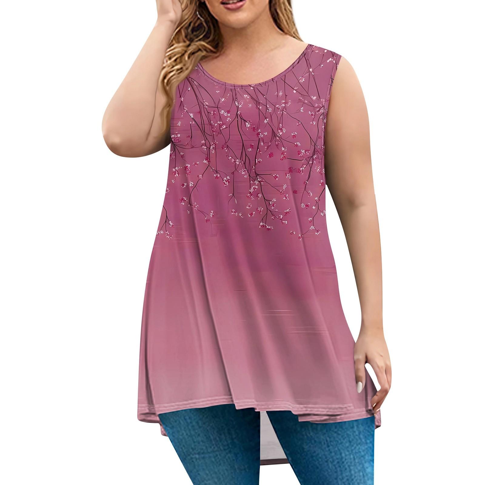 

Женская мода большого размера с круглым вырезом без рукавов повседневный свободный пуловер с принтом XXXXL красный