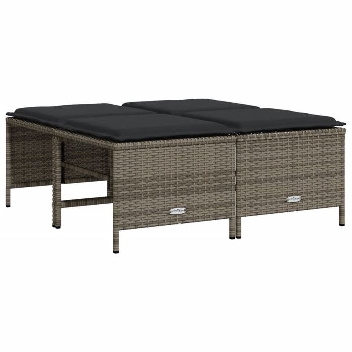 VidaXL Garden Stools with Cushions Set of 4 Grey Wicker, Garden Seat, Outdoor Seating, Cube Stool, 368364