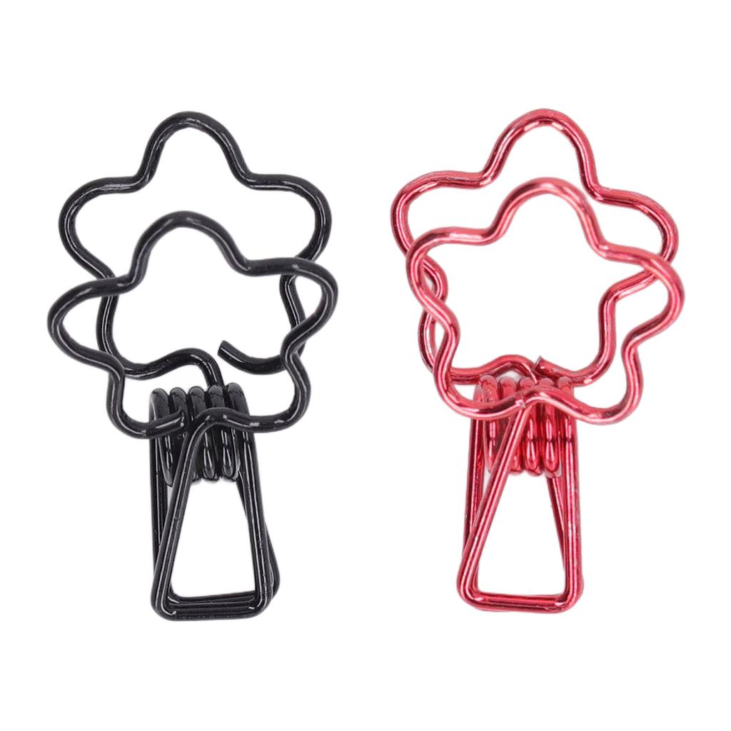 100pcs  Clips Black Red Cute Cartoon Flower Shape Metal Hollowed Long Tail Clips Office Paper