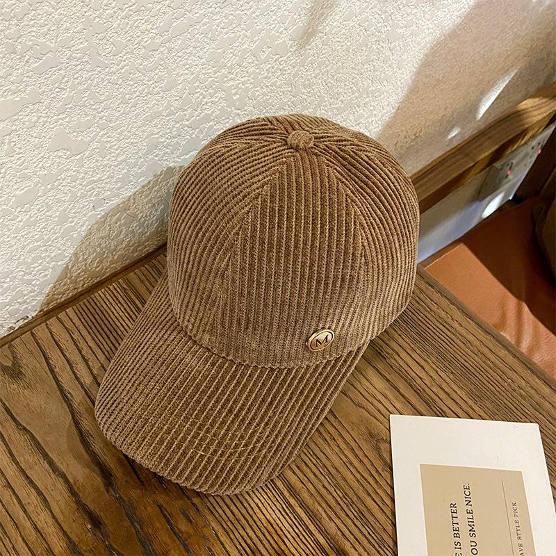 Hat Women's Autumn and Winter Versatile Baseball Cap Ins Niche Trendy Korean Version Versatile Letter Corduroy Baseball Cap Men