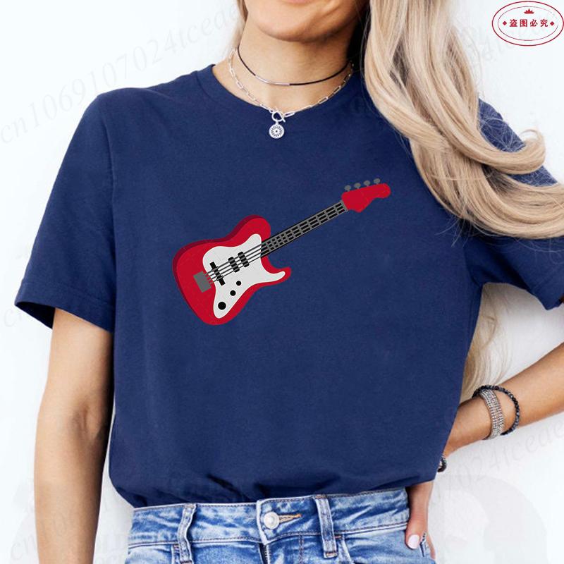 Aesthetic T-shirt Women Clothing Fashion Guitar Graphic Y2k Tops Harajuku Comfortable O Neck Short Sleeve Female Tees Shirt