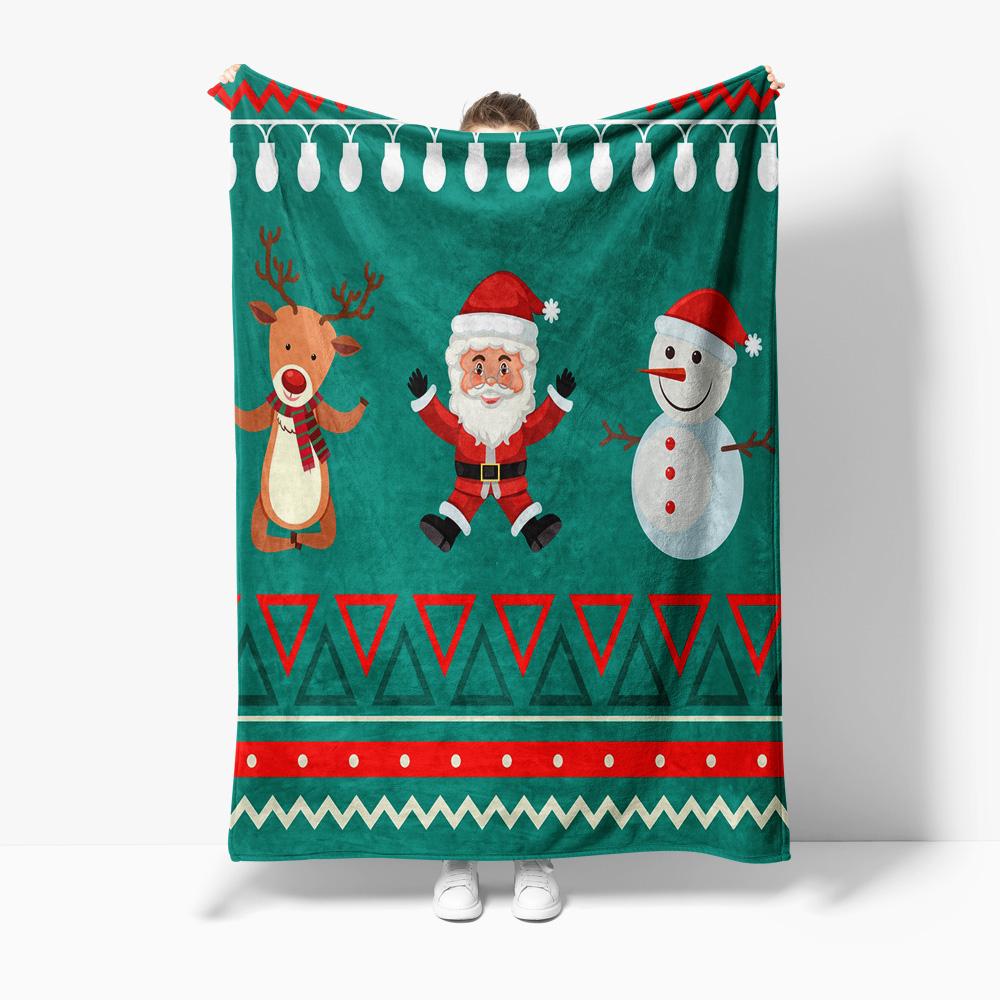 TU Festive Throw Blanket Christmas Decor Holiday Gift Cozy Flannel Fleece Santa Claus Pattern Reindeer Design Winter Warmth Home