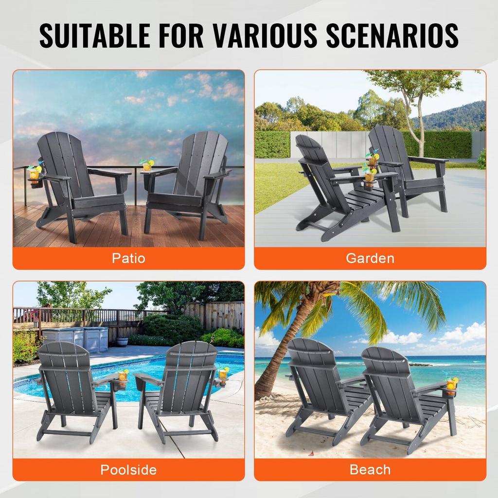 Adirondack Chair Plastic Set of 2 All-Weather Folding Fire Pit Gray