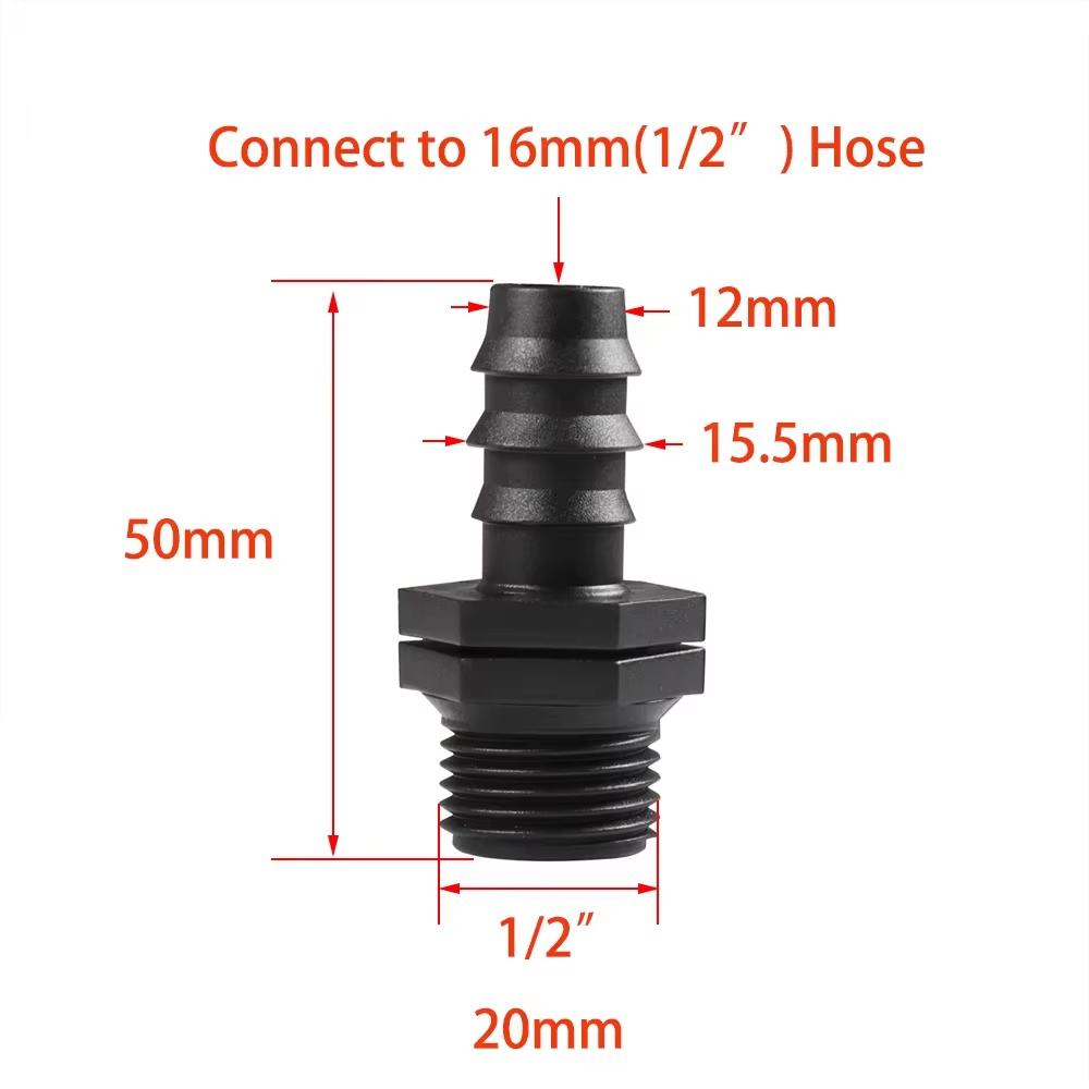 

Plastic Garden Hose Connector 1/2 3/4 Female to Male Thread 1/2 3/4 1 Inch Barb Fitting Irrigation Pipe Connector 16mm 20mm 25mm