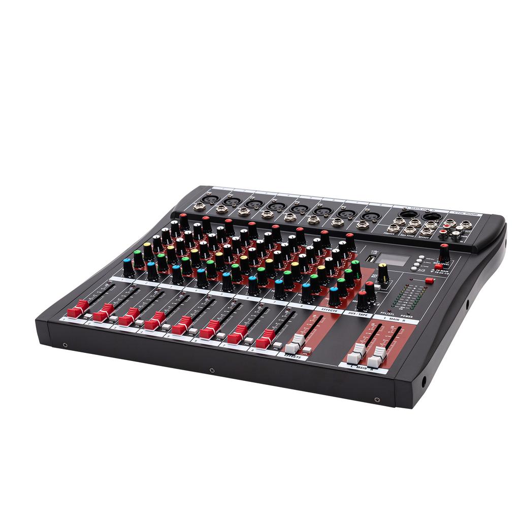 AC 110V Professional 8 Channel Mixing Console Audio Mixer Bluetooth Digital USB MP3 Input 48V Phantom Power Stereo DJ Studio