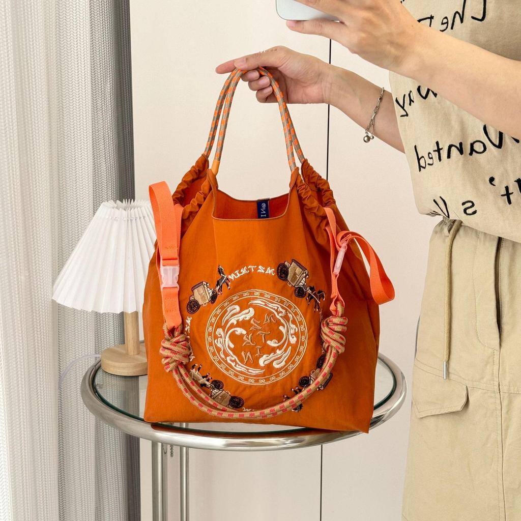 Women's Embroidered Canvas Tote Bag - Large, Foldable, and Portable Shoulder Handbag