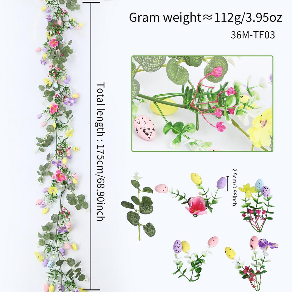Easter Door Garland 5.74ft Spring Decoration Centerpiece Easter Spring Garland Artificial for Front Door Patio Balcony Terrace