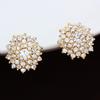 Luxuriöser Goldener Überwurf Funkelnde Strass-Clip-Ohrringe Runde Blume Ohne Ohrloch für Damen Hochzeitsfeier Schmuck