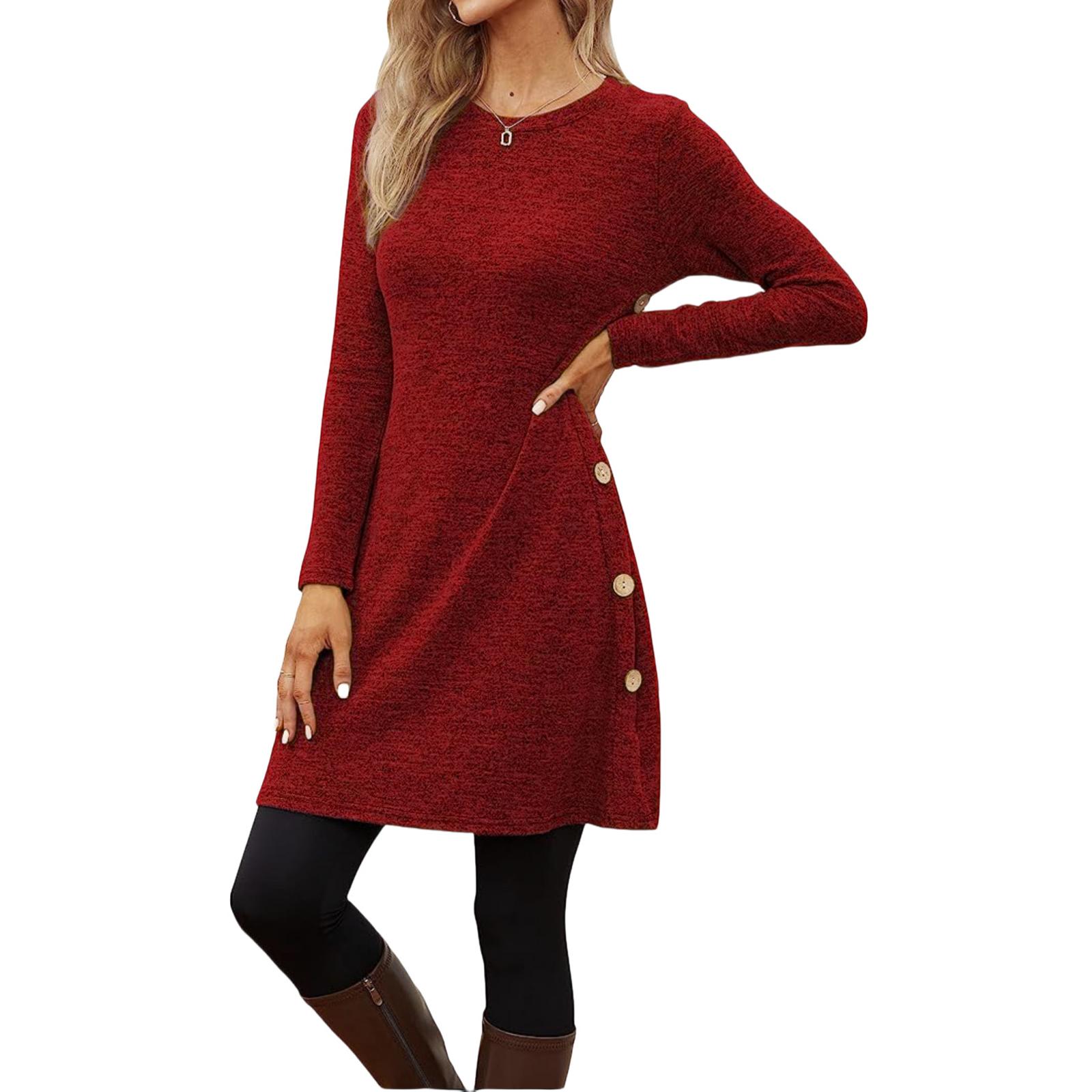 

Женское повседневное платье с круглым вырезом, разрезом по подолу и длинными рукавами XL