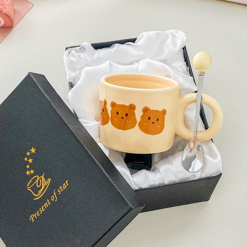 Cute Milk Fufu Bear Cup with Spoon Niche Design Couple Ceramic Mug Appearance Home Breakfast Coffee Cup
