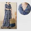 Frühling und Sommer V-Ausschnitt Dünnes Baumwollleinen Große Größe Lockeres literarisches Strandkleid im Urlaubsstil Retro Lange Robe