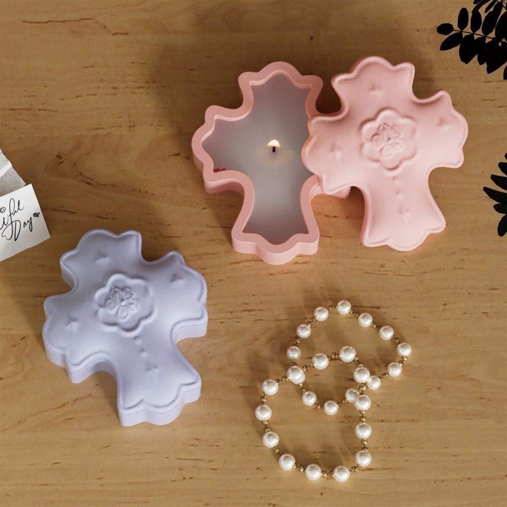 Easter Theme Cross-shaped Storage Box Mold Flexible Non-stick Plaster Mold Decorative DIY Candle Holder Molds Jewelry Organizer