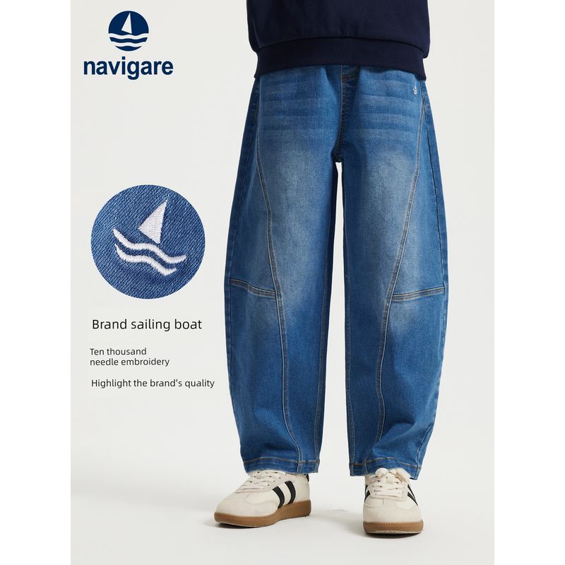 Navigare Italian Small Sailboat Boys' Jeans 2026 Spring New Unisex Children's Thin Jeans