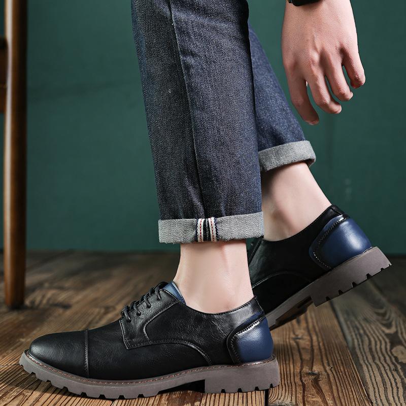 Retro Men's Casual Leather Shoes Large Size British Men's Business Office Comfortable Dress Shoes for Men Platform Social Shoes