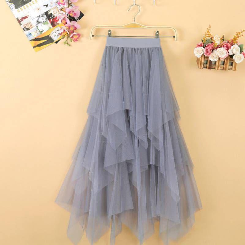 

Elastic Waistband Mesh Irregular Skirt Elastic Waist Mesh Asymmetrical Skirt Grey 2XL