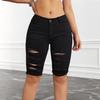 Damen Sommer Schwarze Ripped Jeansshorts mit roher Kante