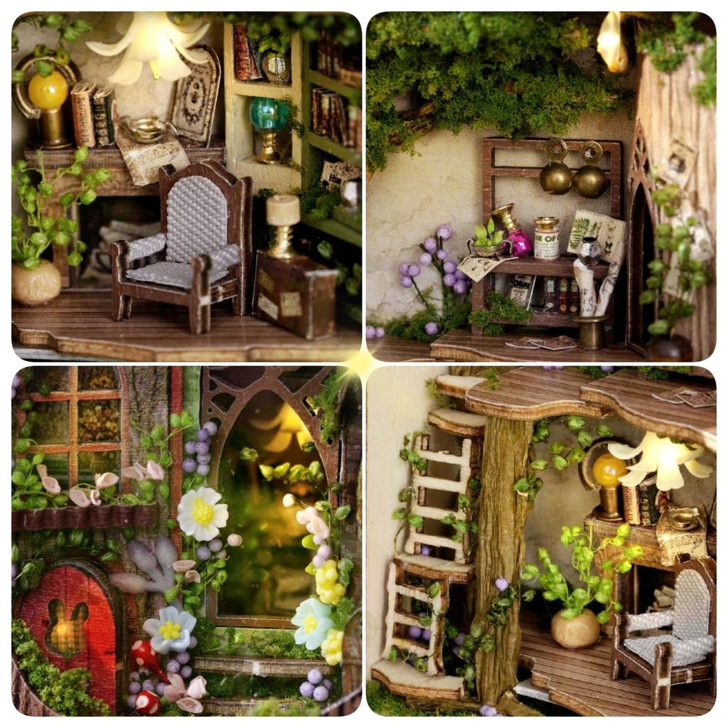 DIY Wooden Dollhouse Kit, Miniature House with LED Lights, Handmade Craft, Interior Decoration, Gift, Collection Model (Forest Wonderland)