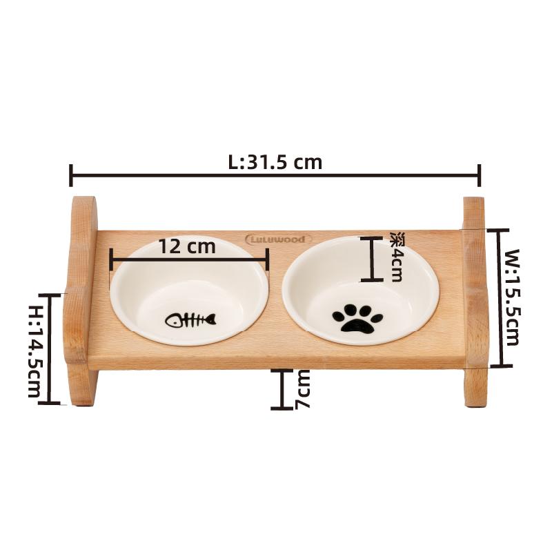Pet Cat and Dog Double Bowls Ceramic Bowl Bamboo Table Into Cat Non-slip Double Bowl Dog Cat Pet Supplies