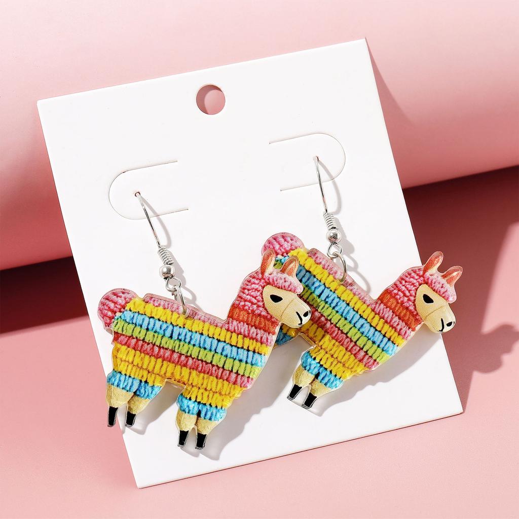 Eco-Friendly Acrylic Earrings, Cartoon Cute Colorful Alpaca Earrings, Earrings.