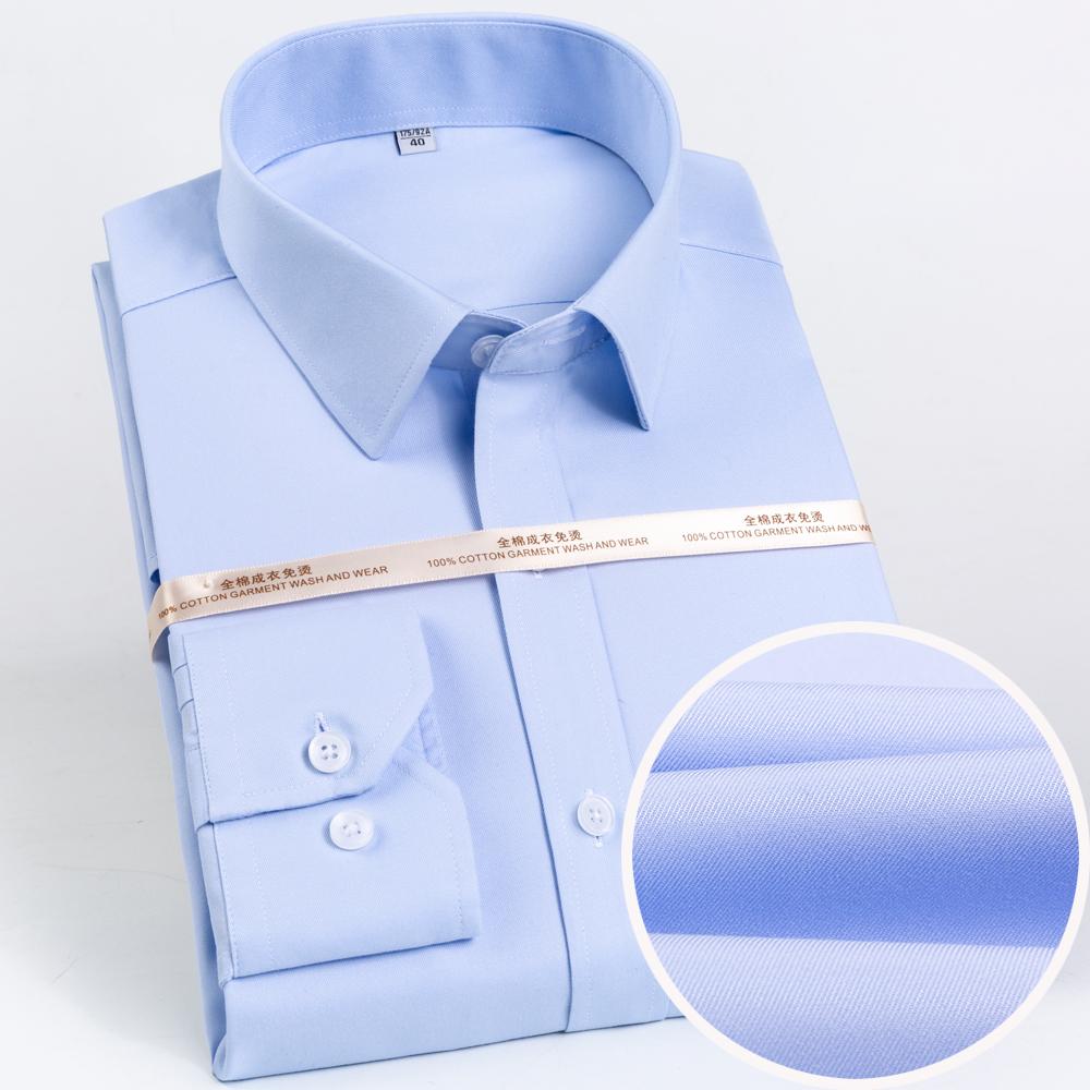 Men's Premium Pure Cotton Wrinkle-Free Long Sleeve Solid Dress Shirts with Hidden Button Spread Collar for Business Casual Wear
