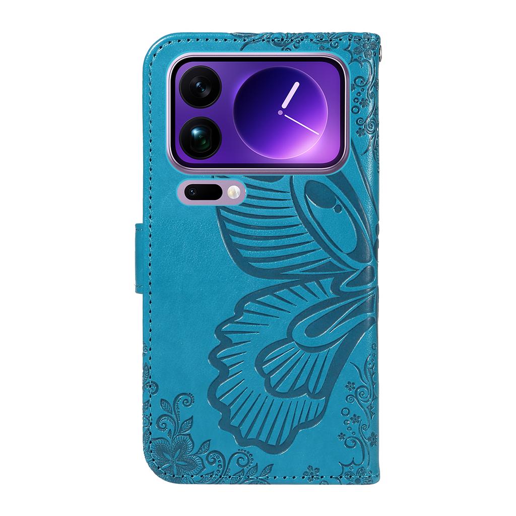 For Xiaomi 17 Pro Max Case Butterfly Pattern PU Leather Folio Flip Phone Cover -  Blue