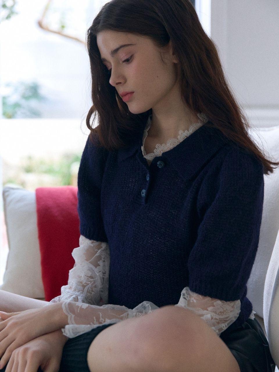 Fabric Seoul Wool Alpaca Puff Knit__Navy Navy/Free