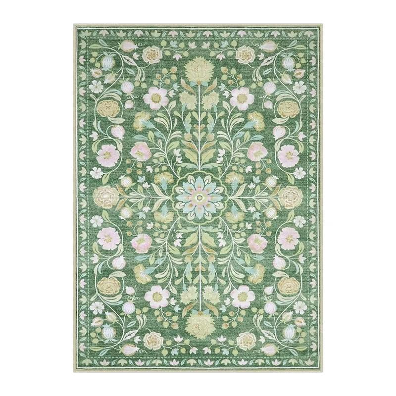 Living Room Carpet Non-slip Soft Machine Washable Floor Mat Bohemian Pink Floral Rug Bedroom Home Decoration Mats Washable Rugs
