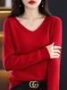 Women's Retro V-Neck 100% Wool Sweater – Seamless, Loose Fit, Autumn/Winter Commuting Essential