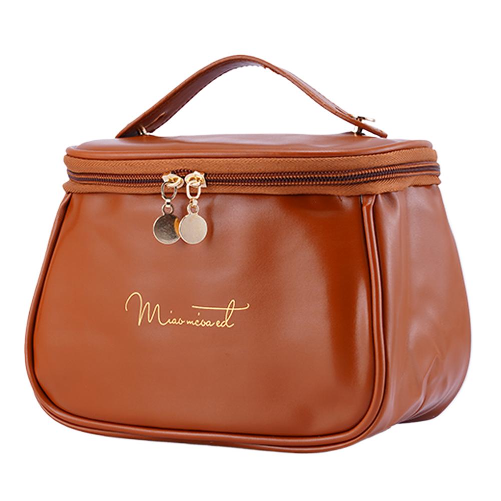

Trendy Cosmetic Bag For Women Large capacity Portable Travel Wash Bag PU Leather Storage Bag For Makeup and Toiletries коричневый