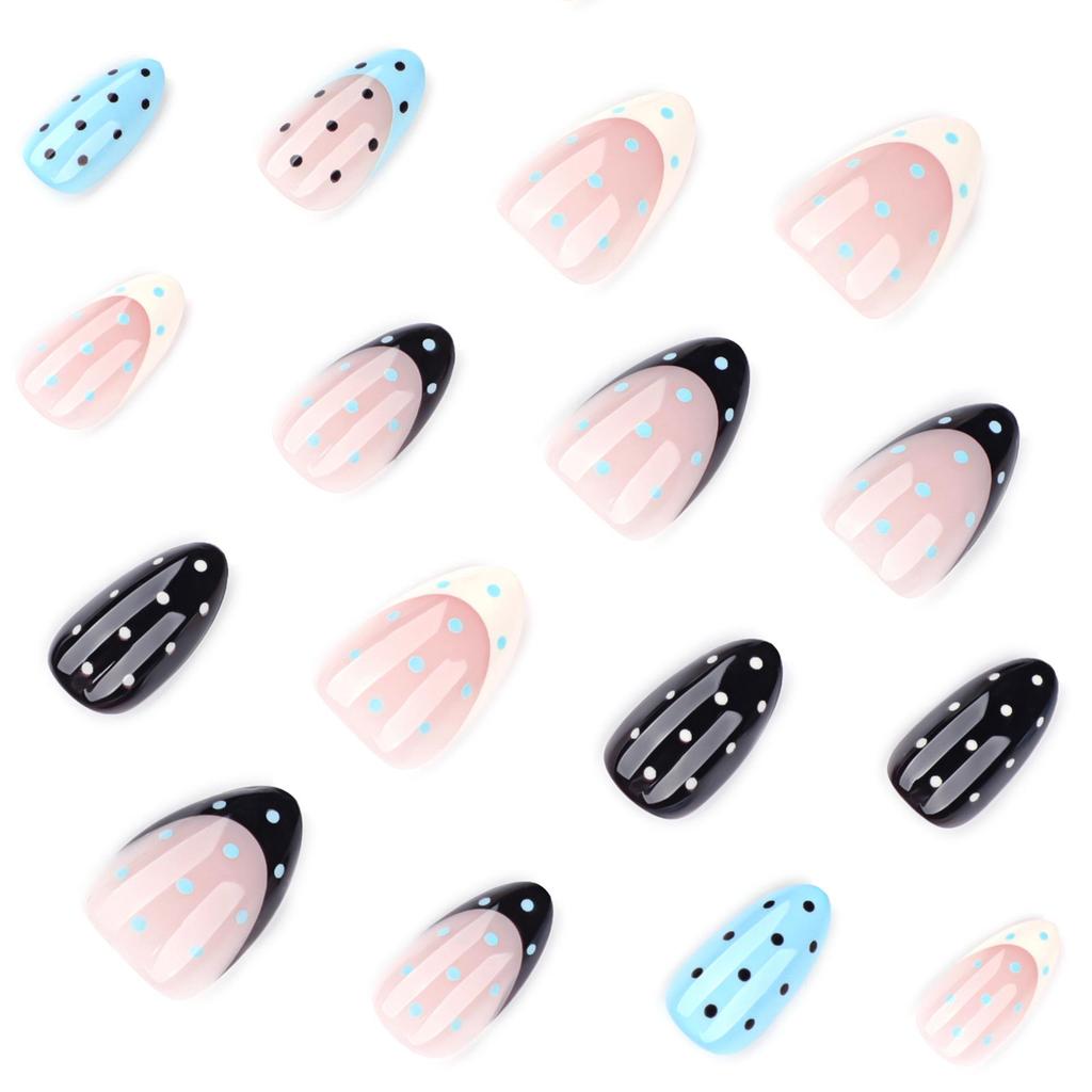 Polka Dot Almond False Nail Tips - European and American Style