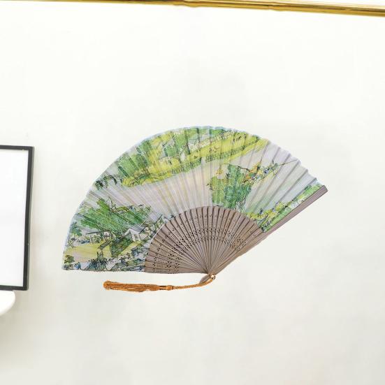 Skládací ventilátor Lehký přenosný ruční ventilátor Jemné zpracování Bambusový ventilátor se střapcem pro každodenní použití