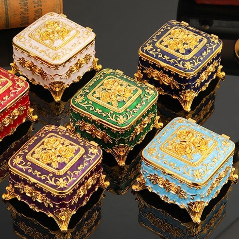 Mini Jewelry Storage Box Portable Square Organizer, Necklace Enamel Alloy Travel Storage Earrings Ring Dressing Table Display
