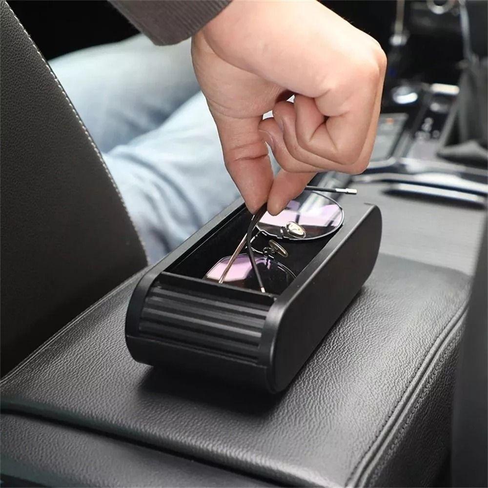 Portable Sliding Open Car Console Storage Box Large Capacity Plastic Glasses Box Self-adhesive Black Debris Storage Box