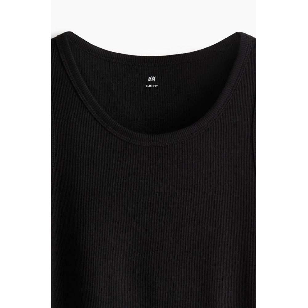 H M sliM Fit Ribbed Sleeveless Top 2 Piece Set Black wHite