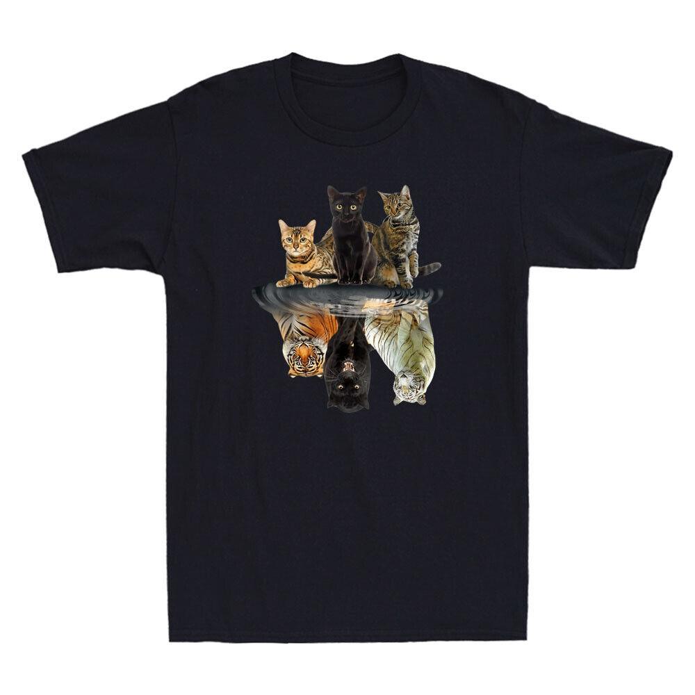 Cats Reflection Tiger Funny Animal Graphic Cute Cat Lovers Novelty Men s T-Shirt Unisex T-Shirt L