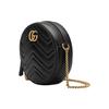 Gucci GG Marmont Black Quilted Leather Round Camera Bag With Gold Chain Hardware For Women Daily Use