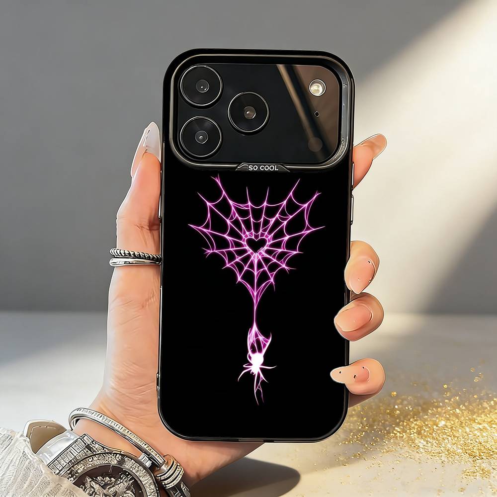 Cool S-Spider Web H-Heart Phone Case For iPhone17,16,15,14,13,12,11,Pro,MAX Gray Matte Silicone Black Cover