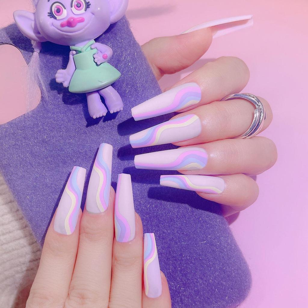 European & American Ballet-Coffin Fake Nails with Manicure Nail Art Stickers