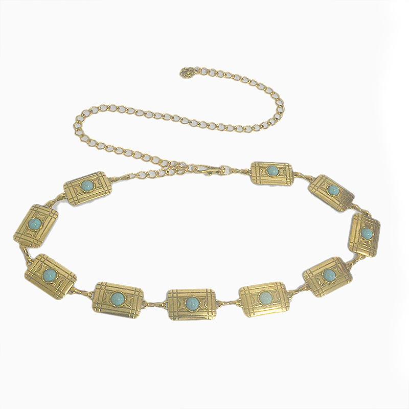 Meier Metal square buckle waist chain - women s versatile dress accessory with agate stone embellishments 110