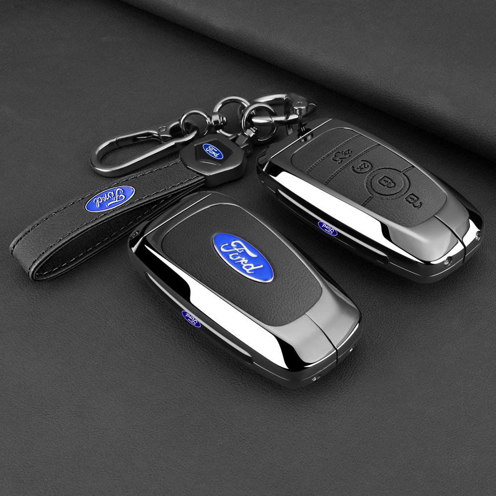 Leather Car Smart Key Case Cover Alloy Protect Shell For Ford F150 Explorer Edge Escape Mondeo Mustang Auto Accessories Sticker