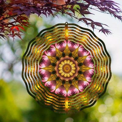 10 Inch Metal Wind Spinner with 360 Hook Elegant Floral Design for Garden Yard Lawn Decoration Pink Gold Outdoor Decor Gift