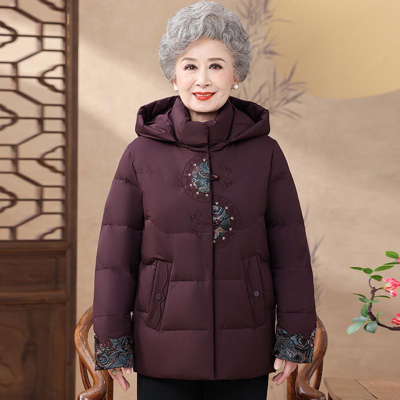 Grandma's Retro Cotton-Padded Hooded Jacket - Warm and Stylish for Elderly Women
