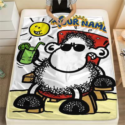 1PC Custom Name Sheepworld Patterned Flannel Blanket Suitable For All Seasons for Home Decor Warmth and Comfort Gifts Holiday Present