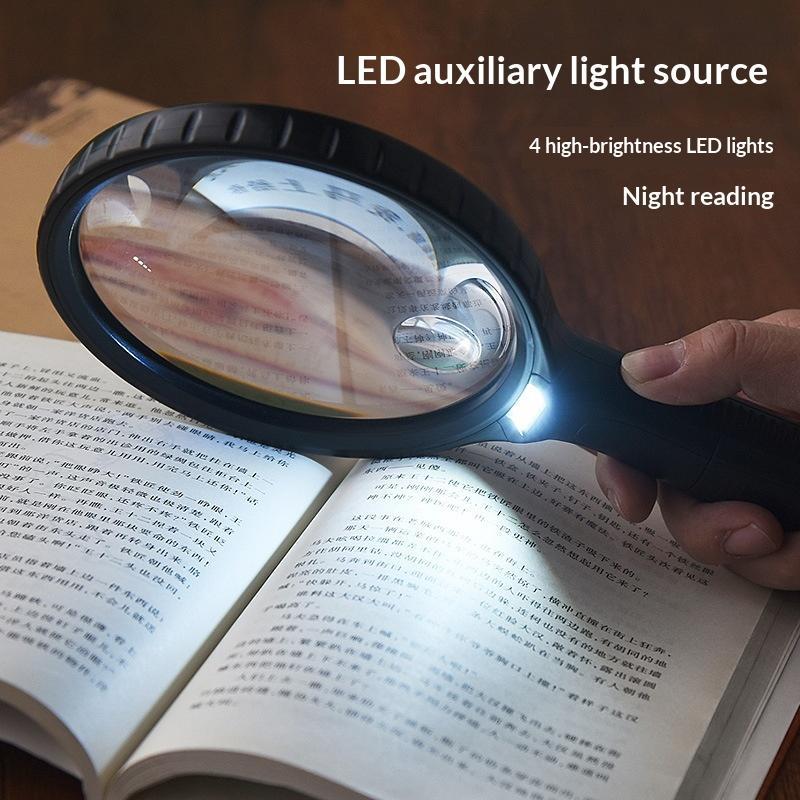 Large Lens Illuminated Handheld Magnifying Glass High Brightness Light Durable ABS Frame Reading Aid for Elderly Gift Option